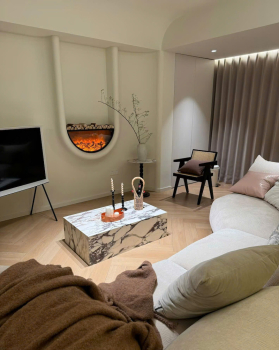 Thiết kế phòng khách Contemporary nổi bật với lò sưởi